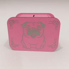 Renklime Köpek Kumbara - Ağaç Işleme -Ceviz Ağacı-Pembe