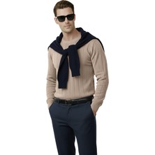 Rizzup Bej Dar Kesim Likralı Erkek Triko Kazak – Bisiklet Yaka Şık Tasarım 2605433