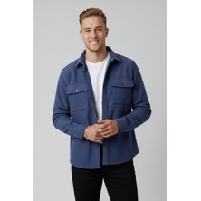 Rizzup Mavi Cepli Likralı Kadife Kumaş Rahat Kesim Erkek Gömlek – Yumuşak Dokulu, Şık Tasarım Gömlek 2600759