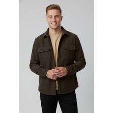 Rizzup Kahve Cepli Likralı Kadife Kumaş Rahat Kesim Erkek Gömlek – Yumuşak Dokulu, Şık Tasarım Gömlek 2600759