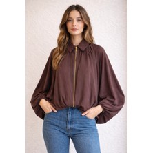 My Lunessa Yarasa Kol Premium Kumaş Poliviskon Bomber Ceket