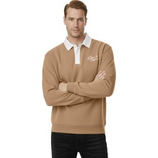 Rizzup Erkek Camel Relax Fit Içi Polarlı Polo Yaka Sweatshirt – Pamuklu Kalın Sweatshirt 2600762