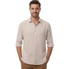 RizzUP Bej Modal Kumaş Likralı Rahat Kalıp Kırışmayan Ütü Gerektirmeyen Erkek Gömlek 2602629