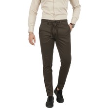 Rizzup Erkek Kahve Likralı Beli Lastikli & Ipli Dar Kesim Şık Kumaş Pantolon 2600572
