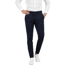 Rizzup Erkek Lacivert Likralı Beli Lastikli & Ipli Dar Kesim Şık Kumaş Pantolon 2600572