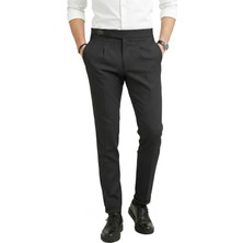 Rizzup Erkek Füme Likralı Italyan Kesim Pileli Kemer Tokalı Şık Kumaş Pantolon 2601020