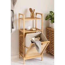 Yaman Store 2 Organizer Raflı Ahşap Bambu Çek-Aç Kirli Sepeti