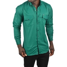 Rizzup Erkek Yeşil Slim Fit Dar Kesim Pamuklu Spor Gömlek Çıtçıtlı Likralı Gabardin Gömlek 2300421