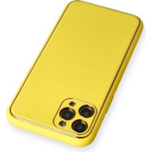 Renklime Newface iPhone 11 Pro Kılıf Coco Deri Silikon Kapak - Sarı