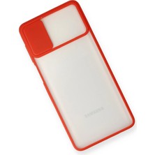 Renklime Newface Samsung Galaxy M51 Kılıf Palm Buzlu Kamera Sürgülü Silikon - Kırmızı