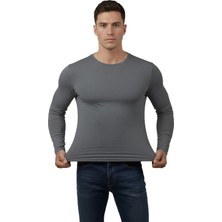 Rizzup Antrasit Dar Kalıp Likralı %90 Pamuk Erkek Sweatshirt – Vücuda Oturan Ince Penye Sweat 2300423