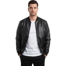 Rizzup Siyah Aslan Taş Işlemeli Dar Kesim Suni Deri Erkek Ceket / Mont – Kolej Yaka & Ribanalı 2600931