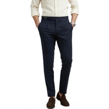 Rizzup Erkek Lacivert Likralı Italyan Kesim Pileli Kemer Tokalı Şık Kumaş Pantolon 2601020