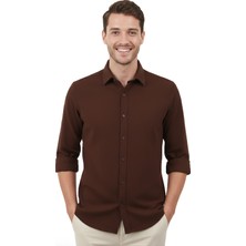 RizzUP Kahve Modal Kumaş Likralı Rahat Kalıp Kırışmayan Ütü Gerektirmeyen Erkek Gömlek 2602629