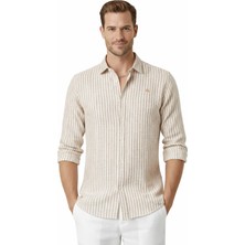 Rizzup Bej Slim Fit Çizgili %100 Pamuk Erkek Gömlek – Nefes Alan Şık Günlük Gömlek 2602626