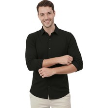 RizzUP Siyah Modal Kumaş Likralı Rahat Kalıp Kırışmayan Ütü Gerektirmeyen Erkek Gömlek 2602629