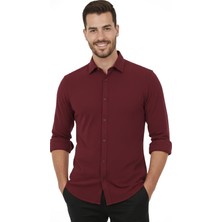 RizzUP Bordo Modal Kumaş Likralı Rahat Kalıp Kırışmayan Ütü Gerektirmeyen Erkek Gömlek 2602629