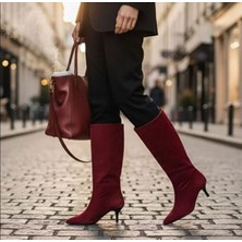 Ne&Ve Shoes Süet Hakiki Deri Körüklü Kadın Sivri Burun Çizme