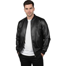 Rizzup Siyah Erkek Suni Deri Ceket / Mont – Dar Kesim Kolej Yaka Taş Detaylı 2600659