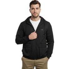 Rizzup Erkek Siyah Kapüşonlu Dar Kesim Yağmurluk Spor Mont – Fermuar Kapama Kapaklı Cepli Model 2600771