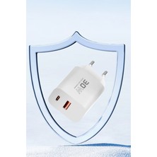 Renklime Konfulon C89Q 1 Adet 30W Type-C ve 1 Adet 22.5W USB Çıkışlı Ekstra DL48 1m USB To Lightning Kablolu Pd Şarj Cihazı - Beyaz