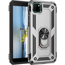 Renklime Newface Huawei Y5P Kılıf Sofya Yüzüklü Silikon Kapak - Gümüş