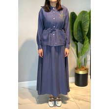 Lale Butik Taş Işlemeli Gömlek Çan Etek Takım 4443 Indigo