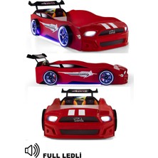 Kırmızı Arabalı Yatak Sport Mst  Full Ledli Işıklı Ferramini