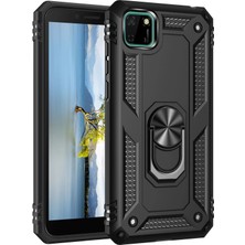 Renklime Newface Huawei Y5P Kılıf Sofya Yüzüklü Silikon Kapak - Siyah