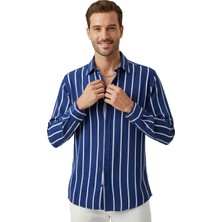 Rizzup Mavi Slim Fit Erkek Gömlek Kolay Ütülenen Nefes Alan Kumaş, Dört Mevsim Şıklık 2608515