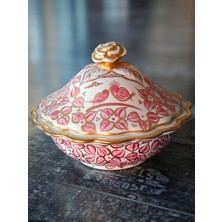 Manushum El Boyama Porselen Kuşlu Gülbahar Şekerlik-Pembe