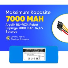 Arçelik RS-9034 Robot Süpürge 7000 mAh  14,4 V Batarya – Orjinal Uyumlu Uzun Ömürlü, Yüksek Performans Pil