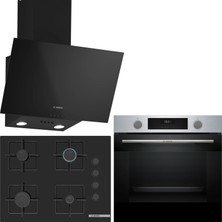 Bosch Siyah 3 Lü Ankastre Set 398 ( HUA717BR0T - POP7C6P30O - DWK63PJ60T(61T)  ) 67CM Ocak - Buhar Destekli