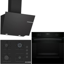 Bosch Siyah 3 Lü Ankastre Set 372 ( HUA717BA0T - POP7C6P30O - DWK66PJ60T  ) 67CM Ocak - Buhar Destekli