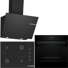 Bosch Siyah 3 Lü Ankastre Set 380 ( HJG852YB0T - POP7C6P30O - DWK66PJ60T  ) 67CM Ocak - 3D Fry Hava ile Kızartma