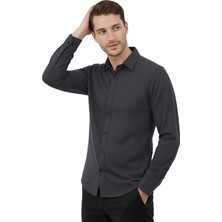 RizzUP Füme Modal Kumaş Likralı Rahat Kalıp Kırışmayan Ütü Gerektirmeyen Erkek Gömlek 2602629