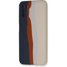 Renklime Newface Samsung Galaxy A03S Kılıf Ebruli Lansman Silikon - Lacivert-Krem