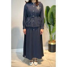 Lale Butik Taş Işlemeli Gömlek Çan Etek Takım 4443 Lacivert