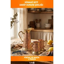 Letsii Şık Pirinç ve Bakır Tasarımlı 2 Bardaklı Sürahi