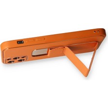 Renklime Newface iPhone 12 Pro Kılıf Coco Deri Standlı Kapak - Turuncu