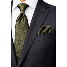 Kravatkolik Yeşil Şal Desen Mendilli Klasik Kravat KK13120