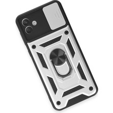 Renklime Newface Samsung Galaxy A04E Kılıf Pars Lens Yüzüklü Silikon - Gümüş