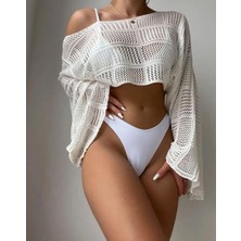 Yuga Knitting Geniş Kol Detaylı Ajur Desenli Yumuşak Dokulu Crop Boy Triko Örme Mevsimlik Yazlık Bluz