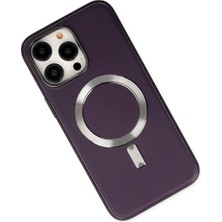 Renklime Newface iPhone 13 Pro Max Kılıf Coco Deri Magneticsafe Silikon - Derin Mor