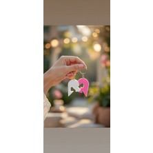 Romantik Kalp Partner Anahtarlık Seti – Pembe Beyaz