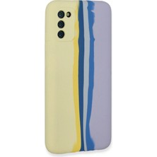 Renklime Newface Samsung Galaxy A03S Kılıf Ebruli Lansman Silikon - Sarı-Lila