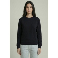 Defy's Elsa Kadın İçi Polarlı 3 İplik Pamuklu Regular Fit Basic Bisiklet Yaka Siyah Sweatshirt