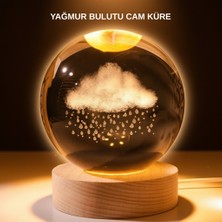 Renklime USB LED 3D Yağmur Bulutu Kristal Küre Sıcak Işıklı Ahşap Standlı Gece Lambası