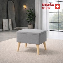 Sandıklı Babyface Puf | Ahşap Ayaklı Depolama Pufu (60x40×45) – Smarto Relax (GRI)