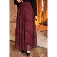 İmaj Butik Bordo Bel Lastikli Desenli Şifon Etek